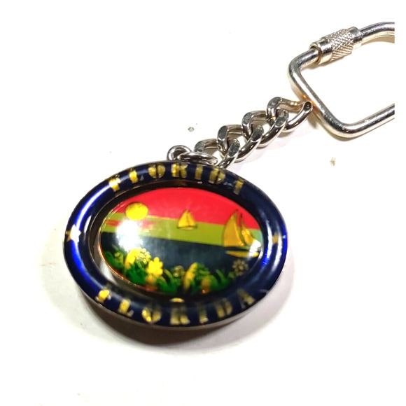 Florida Spinner Keychain Sail Boats Dolphins Ocean - Picture 6 of 7